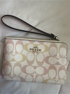 Coach Signature C Wristlet in Pastel Pink, Cream & Light Yellow